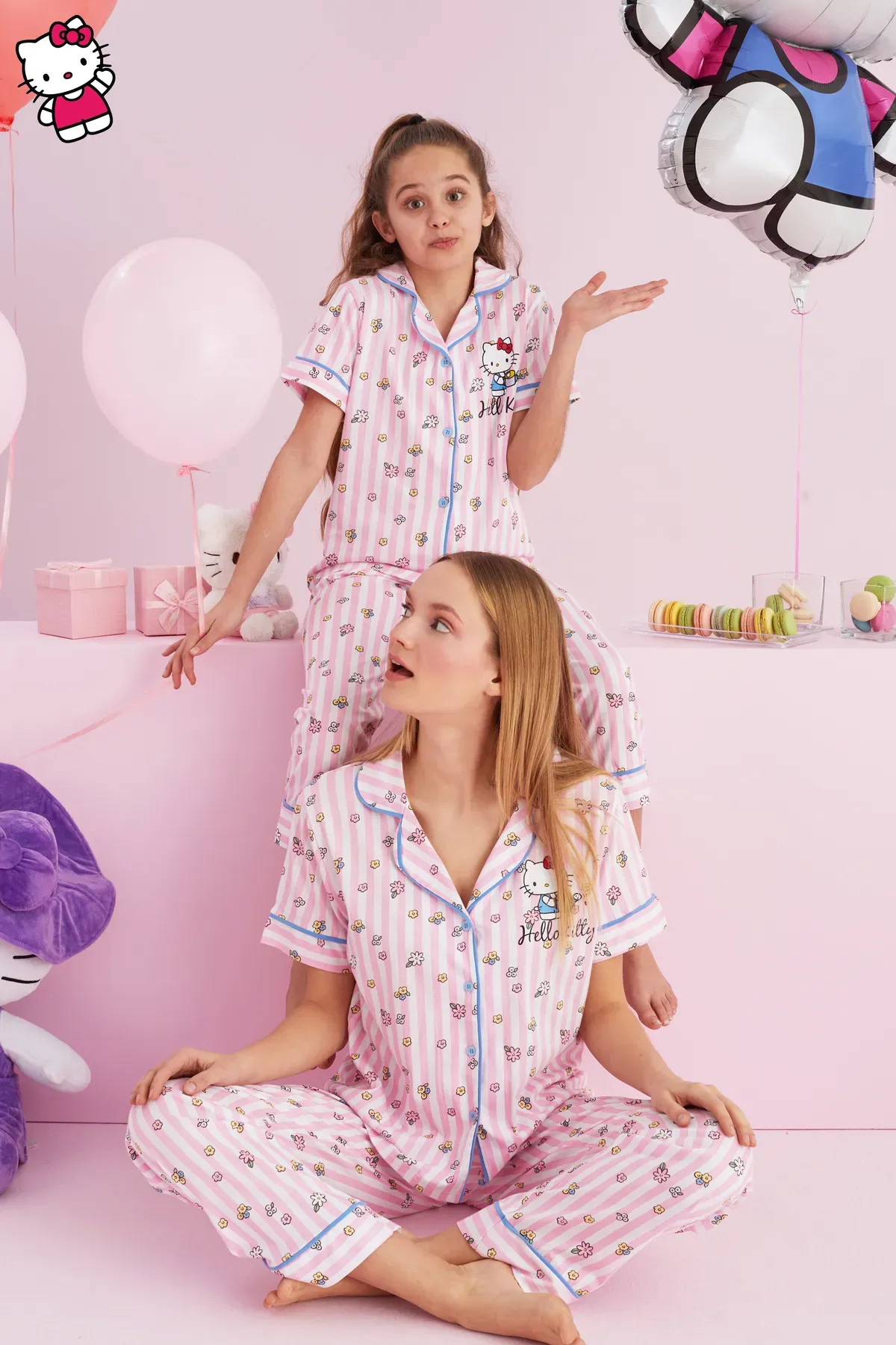 Hello Kitty Lisanslı Düğmeli Biyeli Pijama Takım