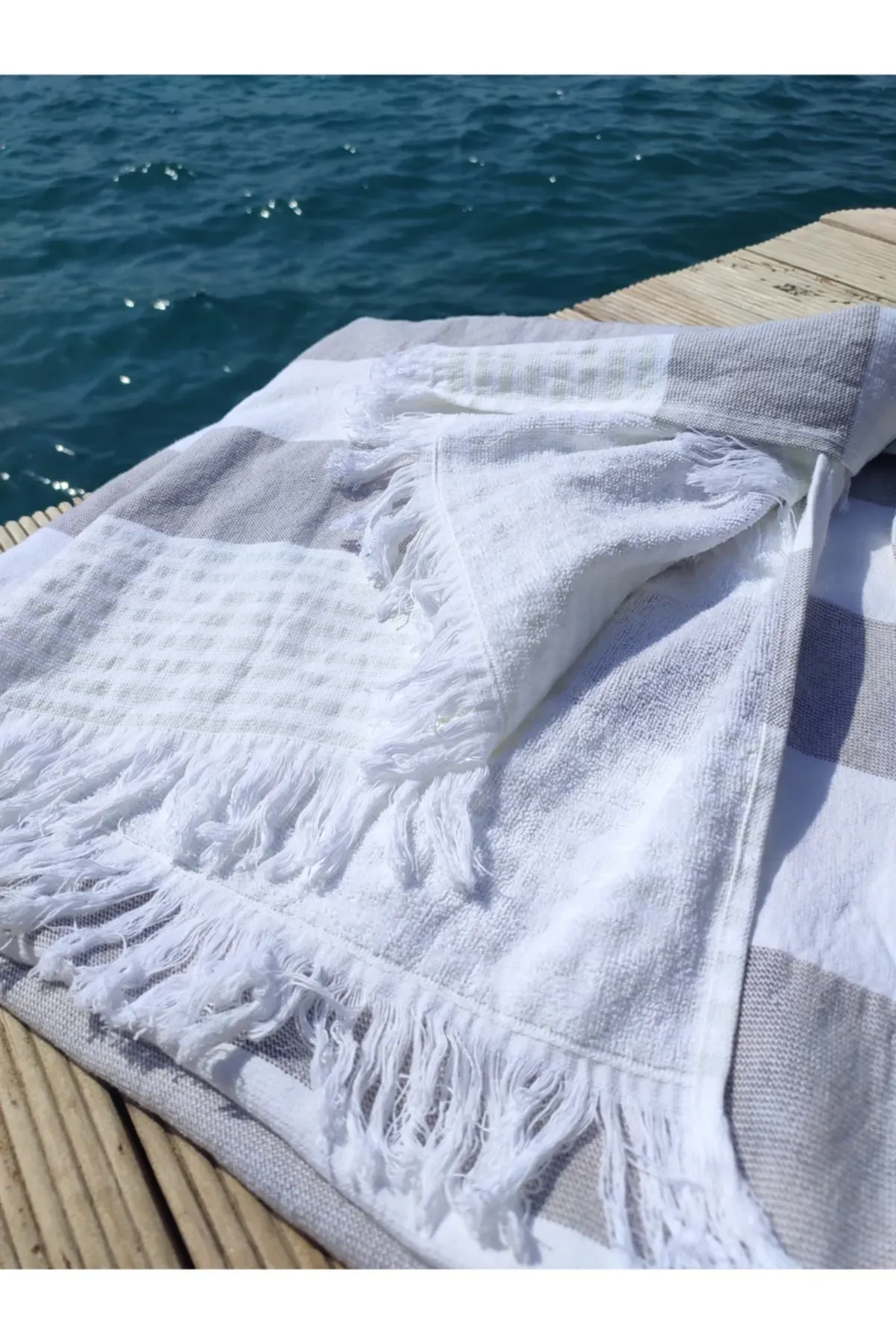 Peştamal Havlu Gri - Beyaz
